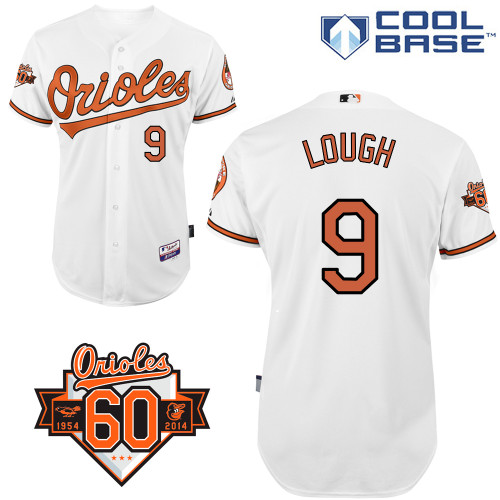 David Lough #9 MLB Jersey-Baltimore Orioles Men's Authentic Home White Cool Base/Commemorative 60th Anniversary Patch Baseball Jersey